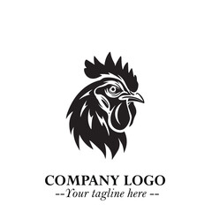Head of Chicken Logo Symbol Black and White Illustration in Minimalist Modern Vector Design for Branding