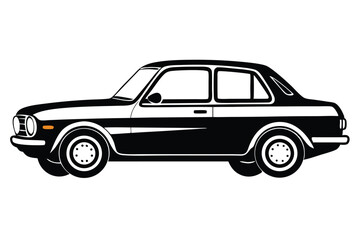 Black and White Illustration of a Classic Sedan Car with Round Headlights