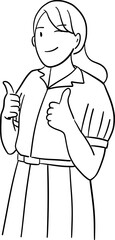 outline drawing of female high school student giving thumbs up gesture