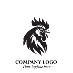 Head of Chicken Logo Symbol Black and White Illustration in Minimalist Modern Vector Design for Branding