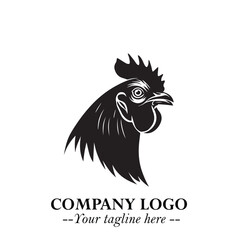 Head of Chicken Logo Symbol Black and White Illustration in Minimalist Modern Vector Design for Branding