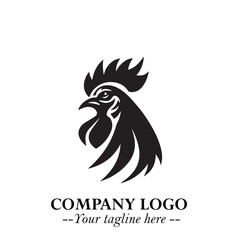 Head of Chicken Logo Symbol Black and White Illustration in Minimalist Modern Vector Design for Branding