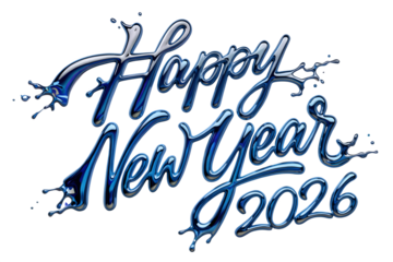 Happy new year 2026 text isolated on transparent background
