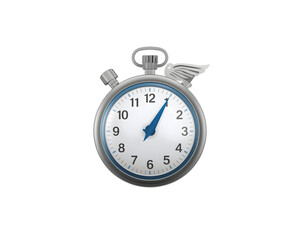 Conceptual winged stopwatch symbolizing swiftness and efficiency in processes and time management