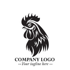 Head of Chicken Logo Symbol Black and White Illustration in Minimalist Modern Vector Design for Branding