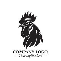Fototapeta premium Head of Chicken Logo Symbol Black and White Illustration in Minimalist Modern Vector Design for Branding