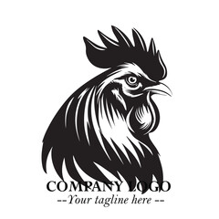 Head of Chicken Logo Symbol Black and White Illustration in Minimalist Modern Vector Design for Branding