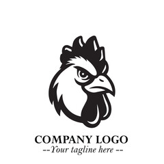 Head of Chicken Logo Symbol Black and White Illustration in Minimalist Modern Vector Design for Branding
