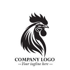 Fototapeta premium Head of Chicken Logo Symbol Black and White Illustration in Minimalist Modern Vector Design for Branding
