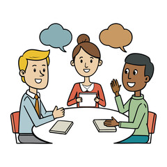 A discussion concept showing people sharing ideas, exchanging opinions, and collaborating thoughtfully to reach understanding or solve problems together.
