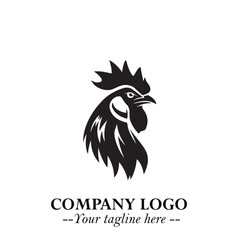 Head of Chicken Logo Symbol Black and White Illustration in Minimalist Modern Vector Design for Branding
