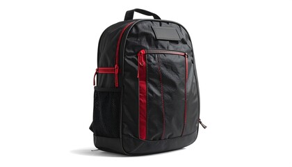Stylish Black Backpack with Red Accents Isolated on a White Background