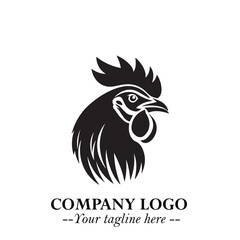 Head of Chicken Logo Symbol Black and White Illustration in Minimalist Modern Vector Design for Branding