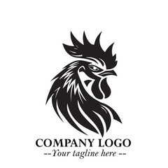 Head of Chicken Logo Symbol Black and White Illustration in Minimalist Modern Vector Design for Branding