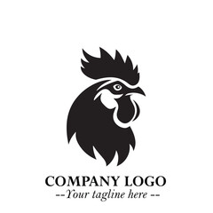 Head of Chicken Logo Symbol Black and White Illustration in Minimalist Modern Vector Design for Branding