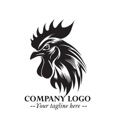 Head of Chicken Logo Symbol Black and White Illustration in Minimalist Modern Vector Design for Branding