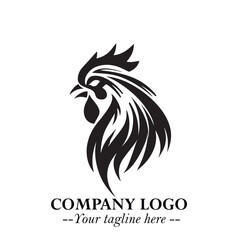 Head of Chicken Logo Symbol Black and White Illustration in Minimalist Modern Vector Design for Branding