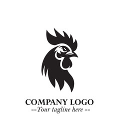 Head of Chicken Logo Symbol Black and White Illustration in Minimalist Modern Vector Design for Branding