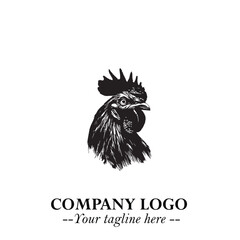 Head of Chicken Logo Symbol Black and White Illustration in Minimalist Modern Vector Design for Branding
