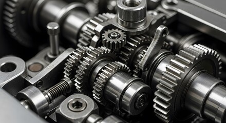 Close-up of Interlocking Metal Gears and Engine Mechanism