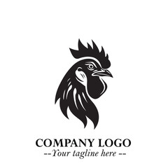Head of Chicken Logo Symbol Black and White Illustration in Minimalist Modern Vector Design for Branding