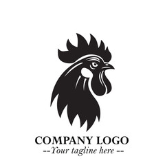 Head of Chicken Logo Symbol Black and White Illustration in Minimalist Modern Vector Design for Branding
