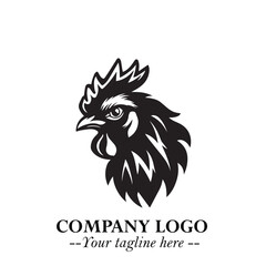 Head of Chicken Logo Symbol Black and White Illustration in Minimalist Modern Vector Design for Branding