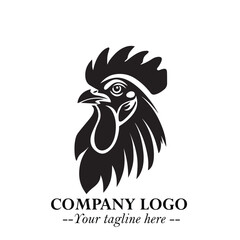 Head of Chicken Logo Symbol Black and White Illustration in Minimalist Modern Vector Design for Branding