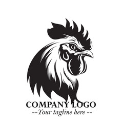 Head of Chicken Logo Symbol Black and White Illustration in Minimalist Modern Vector Design for Branding