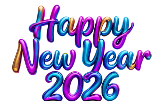 Happy new year 2026 balloon text isolated on transparent background