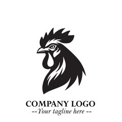 Head of Chicken Logo Symbol Black and White Illustration in Minimalist Modern Vector Design for Branding