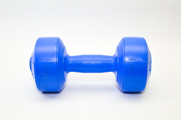 blue dumbbell isolated on white background.