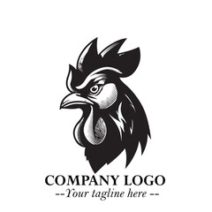 Head of Chicken Logo Symbol Black and White Illustration in Minimalist Modern Vector Design for Branding