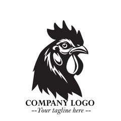 Head of Chicken Logo Symbol Black and White Illustration in Minimalist Modern Vector Design for Branding