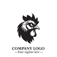 Fototapeta premium Head of Chicken Logo Symbol Black and White Illustration in Minimalist Modern Vector Design for Branding