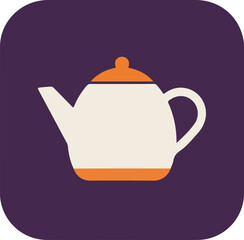 Obraz premium Sleek white teapot with orange handle and lid on deep purple background