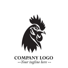 Head of Chicken Logo Symbol Black and White Illustration in Minimalist Modern Vector Design for Branding
