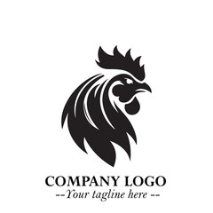 Fototapeta premium Head of Chicken Logo Symbol Black and White Illustration in Minimalist Modern Vector Design for Branding