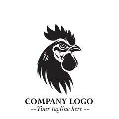 Head of Chicken Logo Symbol Black and White Illustration in Minimalist Modern Vector Design for Branding