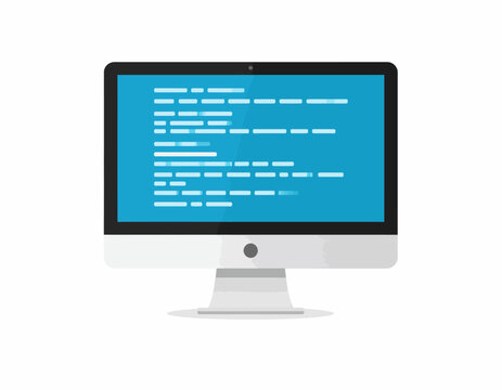 A computer monitor displays lines of code on a plain white background