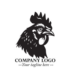 Head of Chicken Logo Symbol Black and White Illustration in Minimalist Modern Vector Design for Branding
