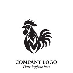 Head of Chicken Logo Symbol Black and White Illustration in Minimalist Modern Vector Design for Branding