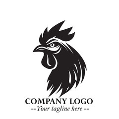 Head of Chicken Logo Symbol Black and White Illustration in Minimalist Modern Vector Design for Branding