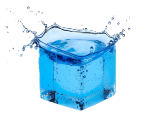 Captivating water cube creating a splash frozen in time against a stark solid setting