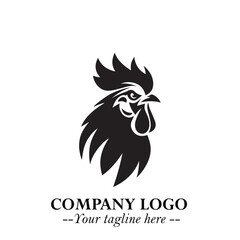 Head of Chicken Logo Symbol Black and White Illustration in Minimalist Modern Vector Design for Branding