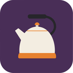 Sleek modern teapot with white body, orange base, and black handle on purple background