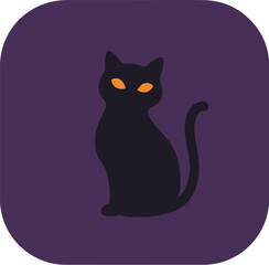 Obraz premium Black cat with orange eyes on deep purple background