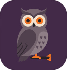 Naklejka premium Illustration of an owl perched on a dark branch against a purple background