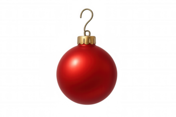 Red christmas bauble holiday ornament with golden hanger isolated on transparent background, festive season decoration