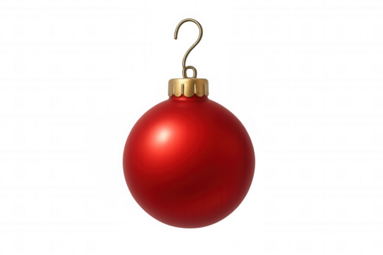 Red christmas bauble holiday ornament with golden hanger isolated on transparent background, festive season decoration